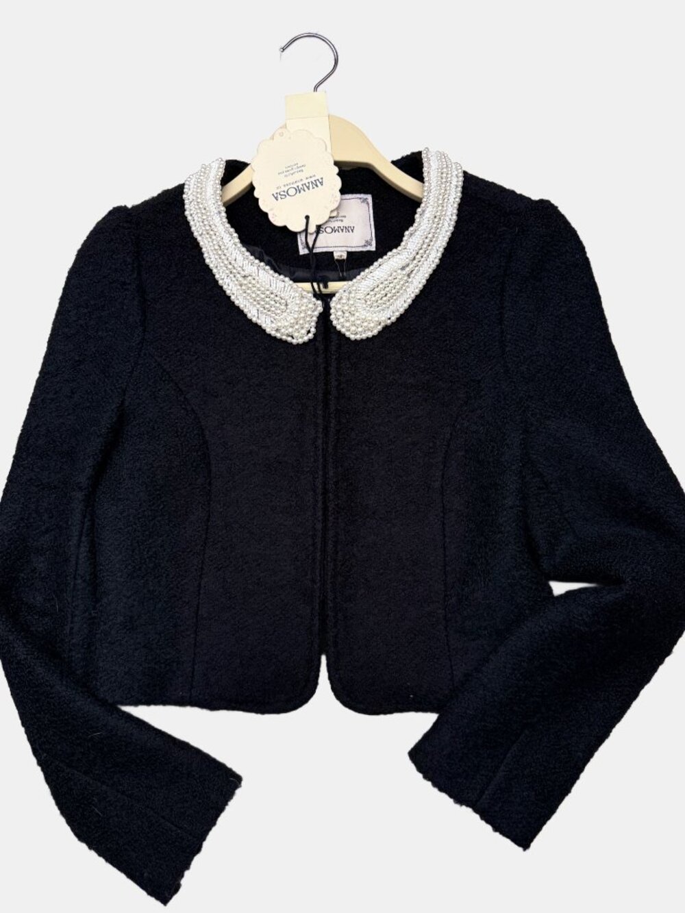 Anamosa Beaded Collar Cropped Jacket | Wool Blend | New With Tags